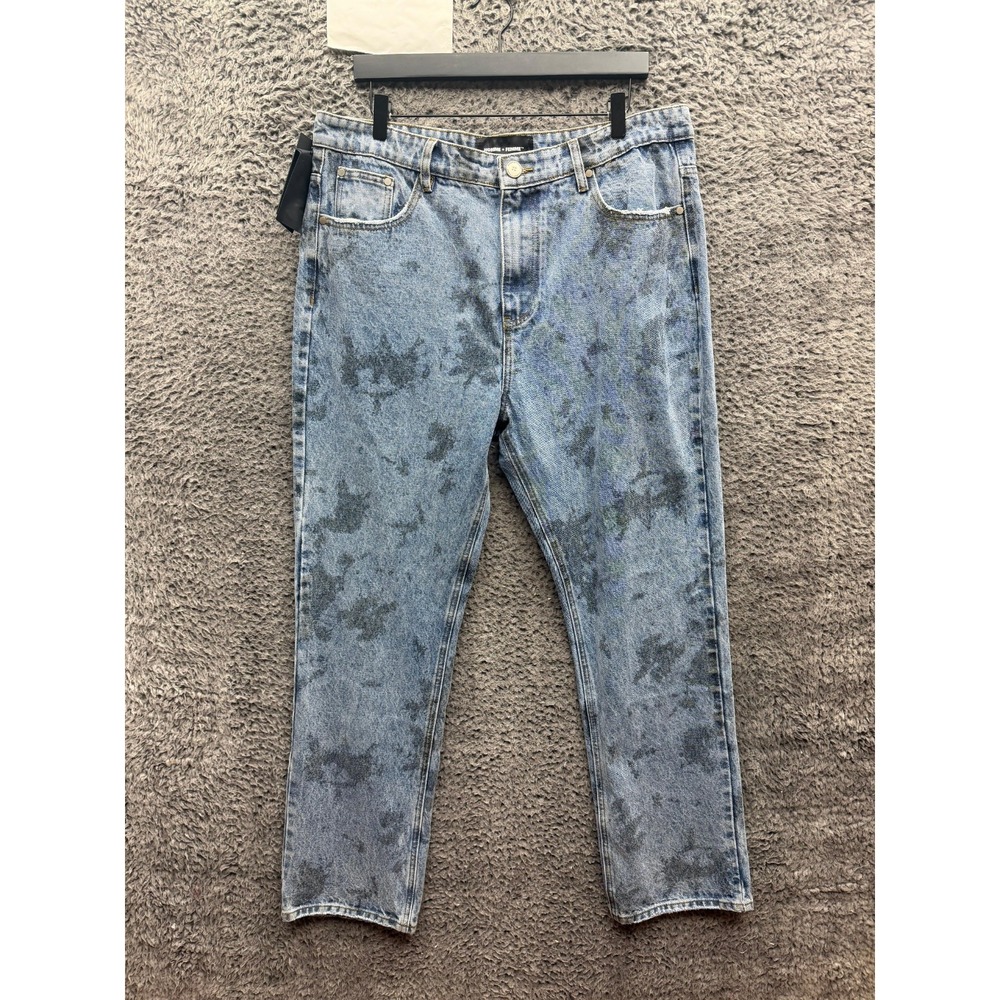 NWT Homme + Femme High Rise Distressed Denim Jeans Blue Acid Wash Mens Size 36